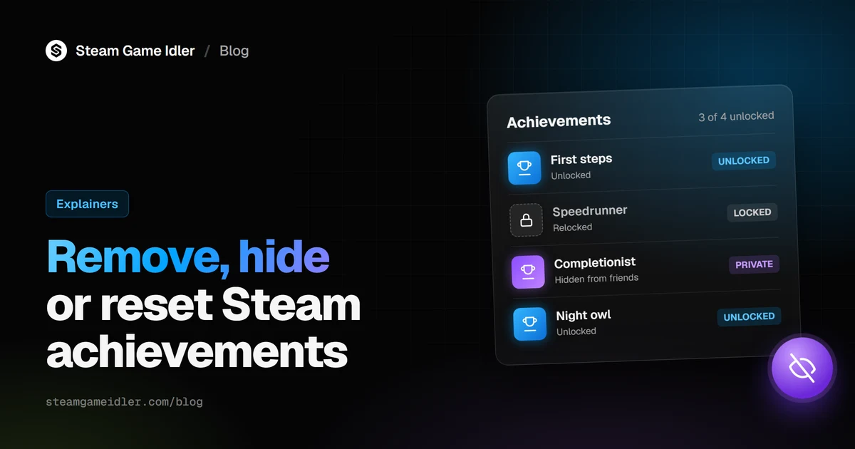 Removing, hiding or resetting Steam achievements, with unlocked, relocked and private achievements in a list
